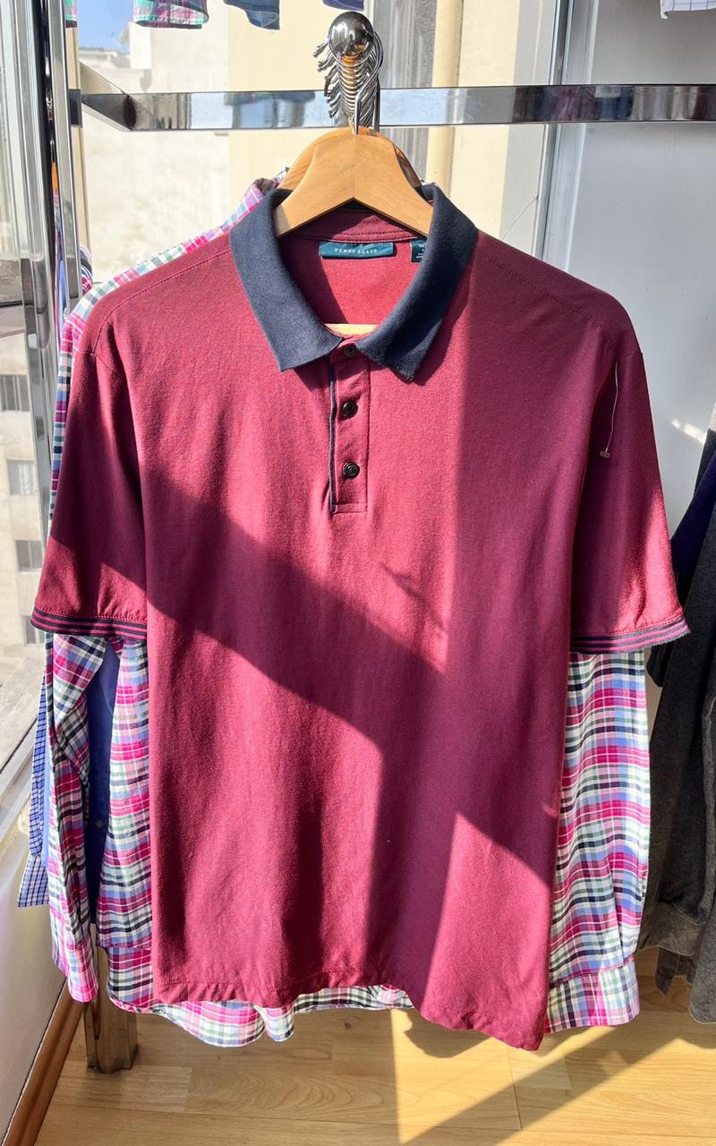 Polo Ralph Lauren hombre, granate, cuello azul, venta online. Ropa de marca Ralph Lauren, Lima Perú