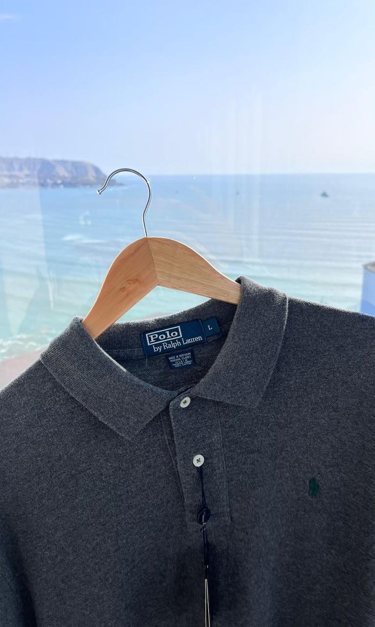 Polo Ralph Lauren hombre, gris, manga larga, venta online. Ropa de marca Ralph Lauren, Lima Perú