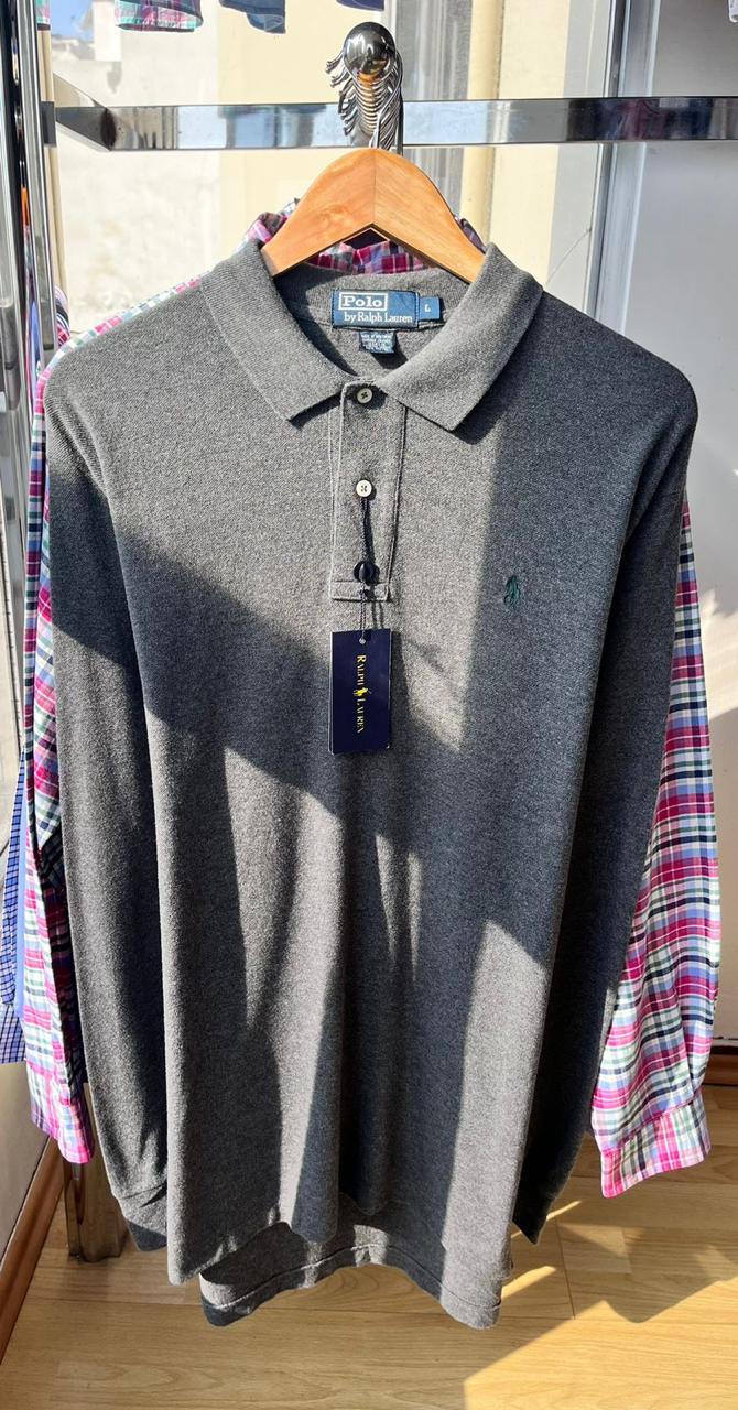 Polo Ralph Lauren hombre, gris, manga larga, venta online. Ropa de marca Ralph Lauren, Lima Perú